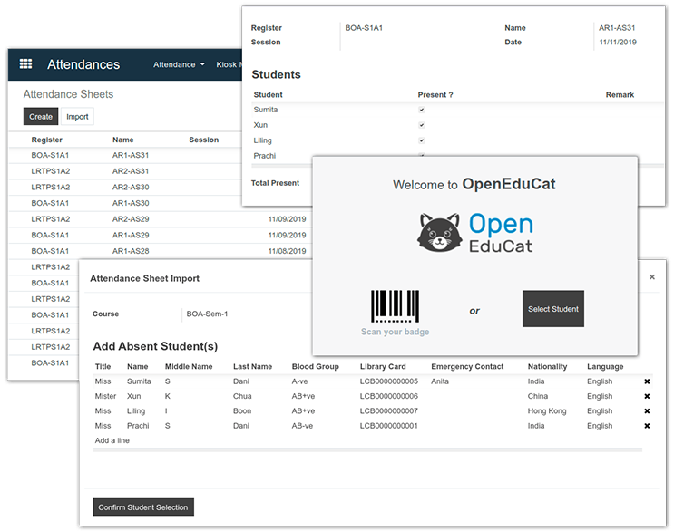 Asistencias ERP Vertical Institución Educativa Colegio Guardería Universidad Odoo